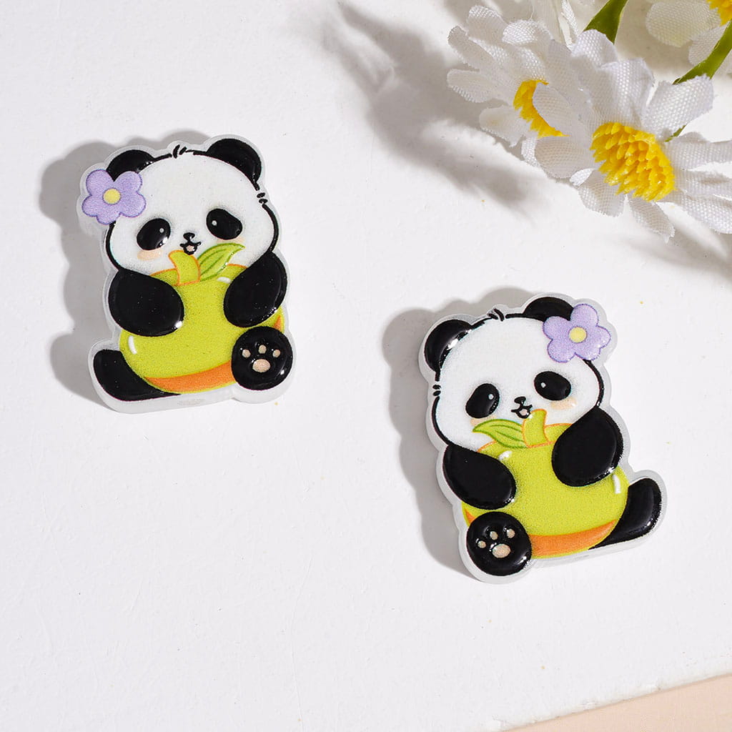 Cute Panda Bear with Fruit & Flower Print in Diverse Style Acrylic Beads, Various Shapes, Random Mix