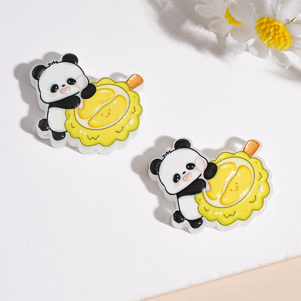 Cute Panda Bear with Fruit & Flower Print in Diverse Style Acrylic Beads, Various Shapes, Random Mix