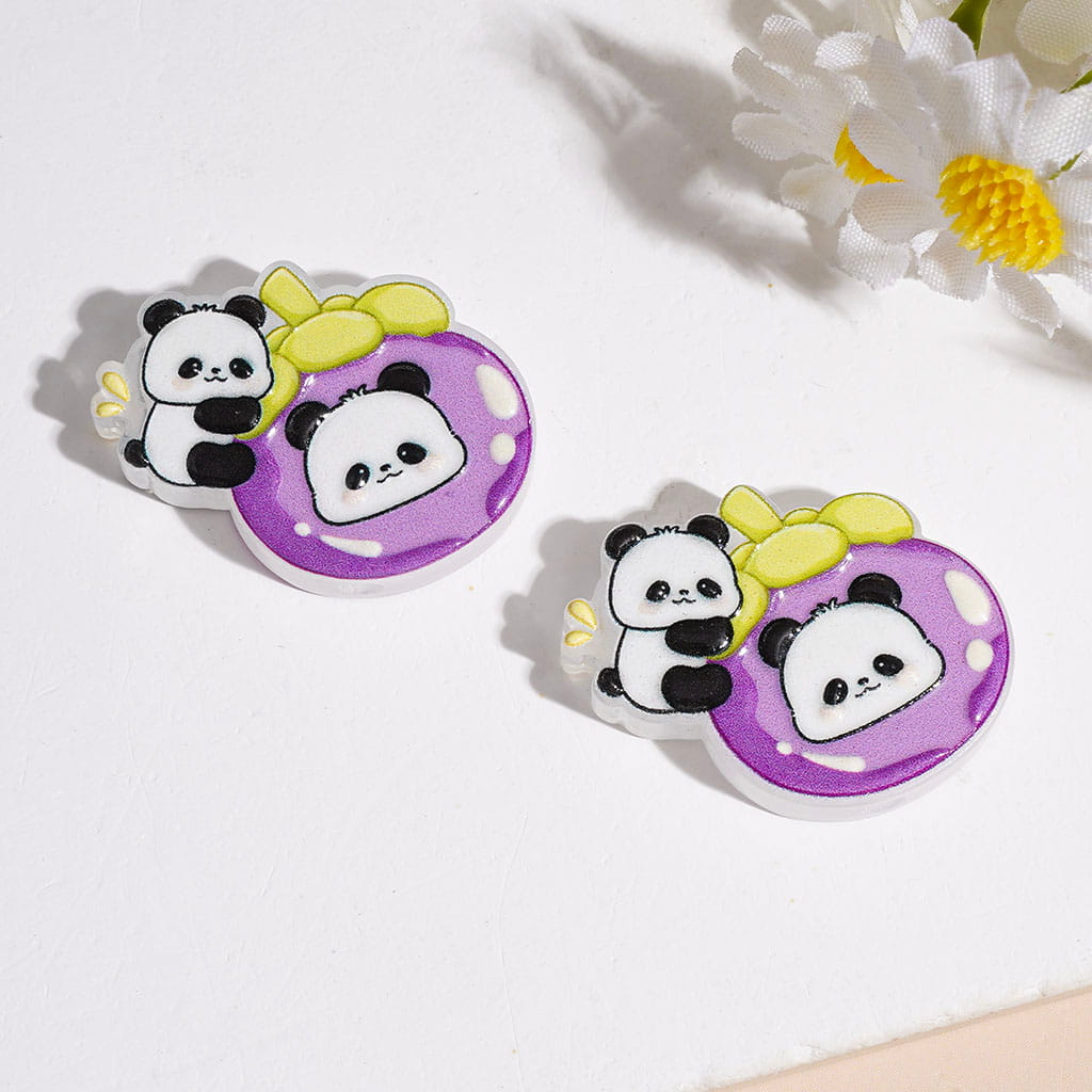 Cute Panda Bear with Fruit & Flower Print in Diverse Style Acrylic Beads, Various Shapes, Random Mix