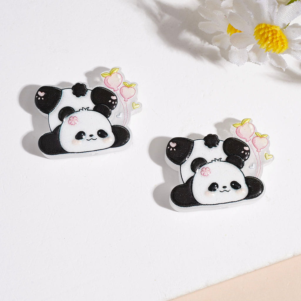 Cute Panda Bear with Fruit & Flower Print in Diverse Style Acrylic Beads, Various Shapes, Random Mix