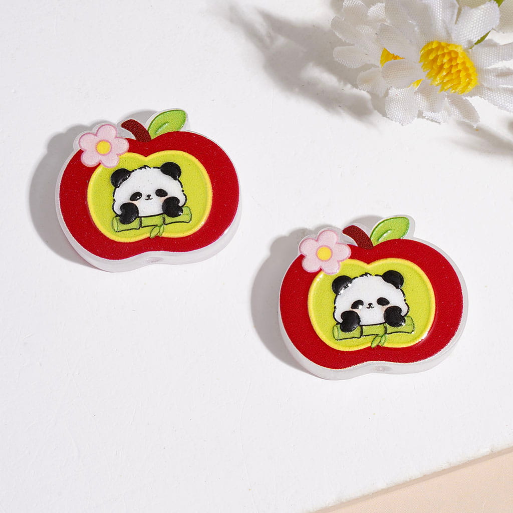 Cute Panda Bear with Fruit & Flower Print in Diverse Style Acrylic Beads, Various Shapes, Random Mix