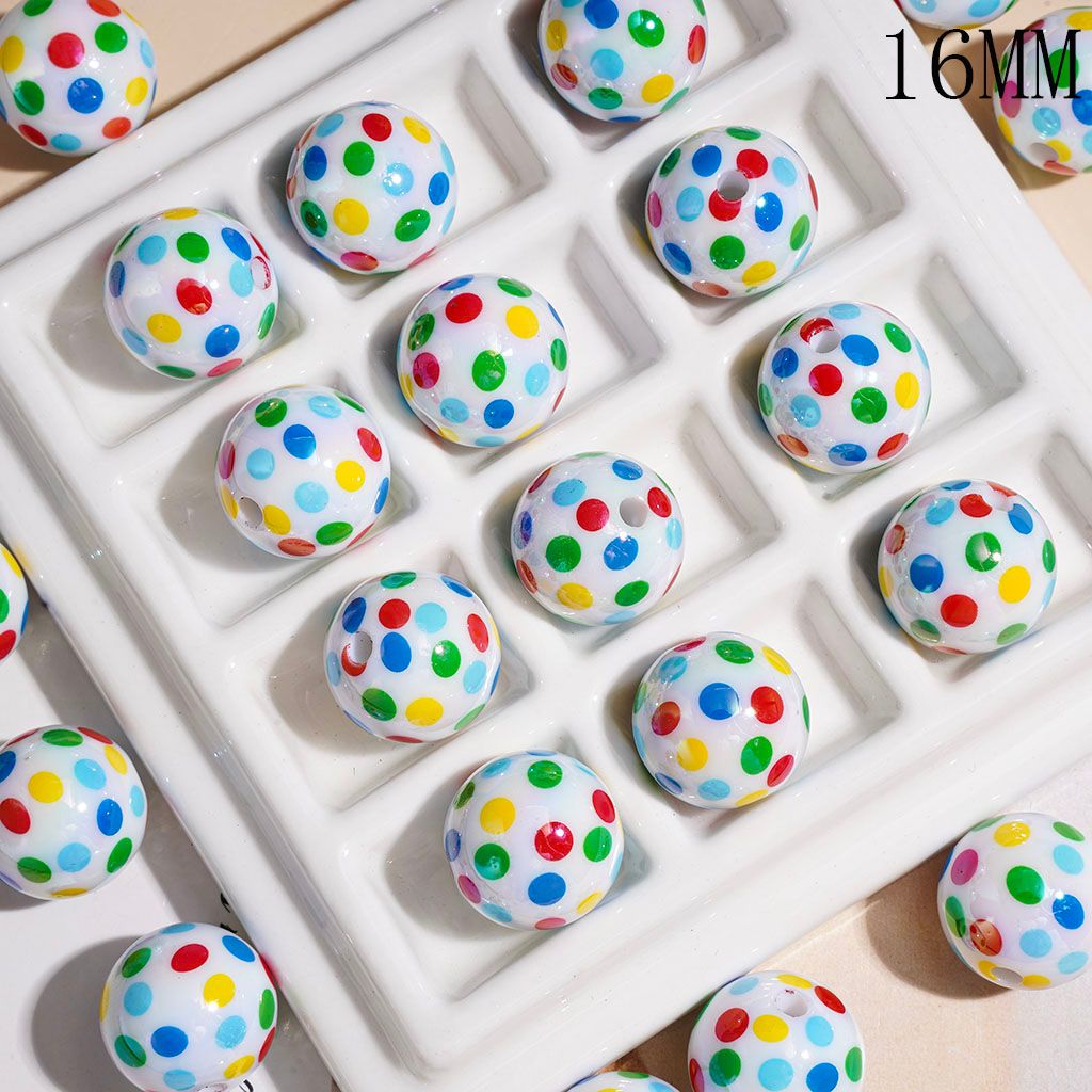 UV-Coated Acrylic Beads for Bracelets Multicolor Polka Dots, 16MM