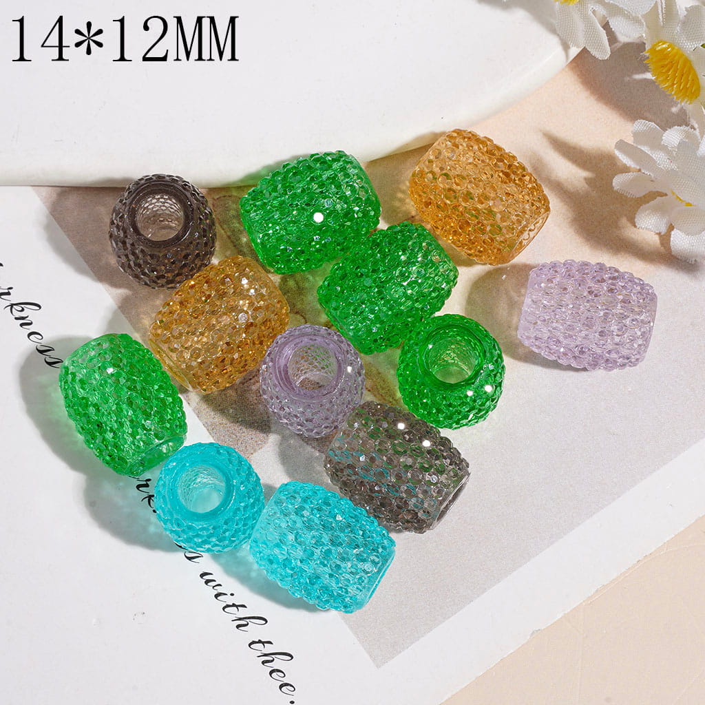 Crystal Textured Large Hole Barrel Acrylic Beads with Rhinestones 1412MM, Multi-Color Random Mix (The Hole Diameter is Around 5MM)