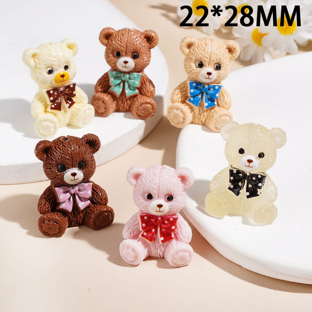 Cute Mini Teddy Bear with Bow Tie Silicone Focal Beads, 22*28MM, Multi-Color Random Mix