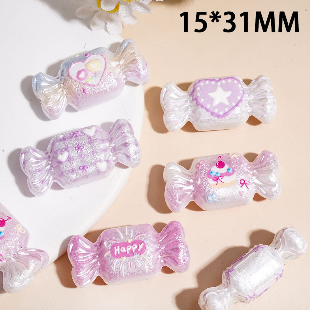 Cute Pearlized Finish Wrapped Candy Sweet Silicone Focal Beads, 15*31MM, Random Mix, Horizontal Hole