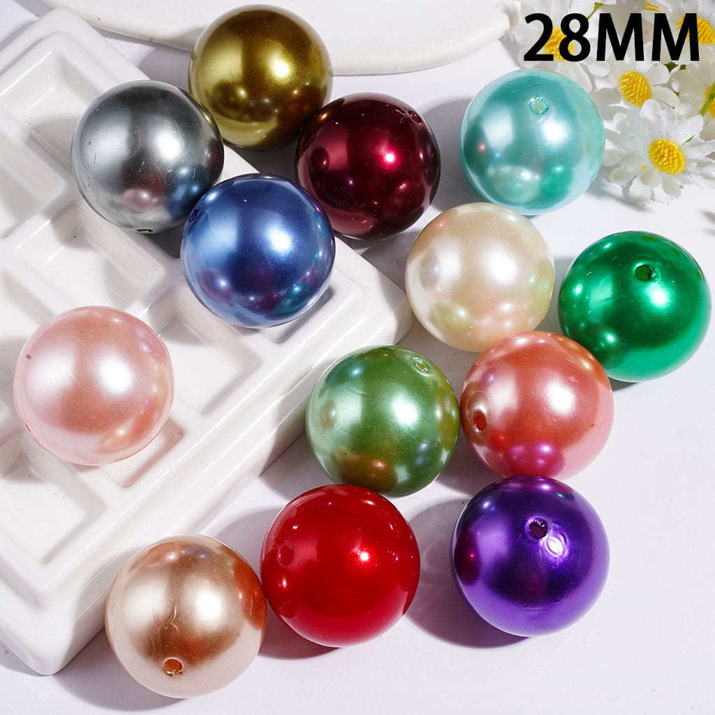 Multicolor Shiny Pearlized Finish Large Round Acrylic Beads for Bracelets, 28MM Multi-Color Random Mix