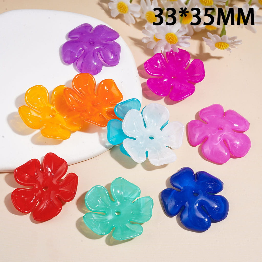 Large Five-Petaled Flower-Shaped Acrylic Beads, 33*35MM Multi-Color Random Mix