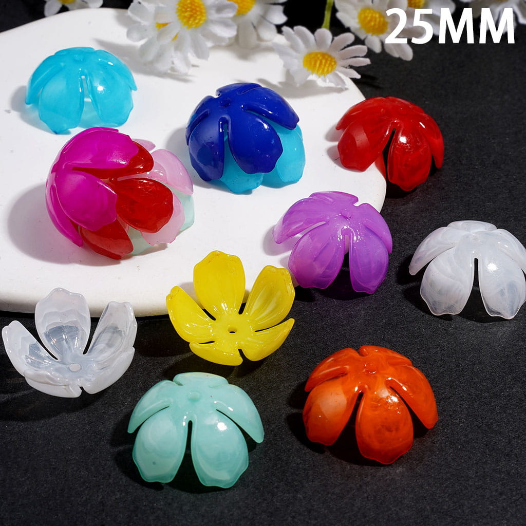 Five-Petaled Flower-Shaped Acrylic Bead Cages, Bead Caps, 25MM Multi-Color Random Mix (Fits 24MM Beads)