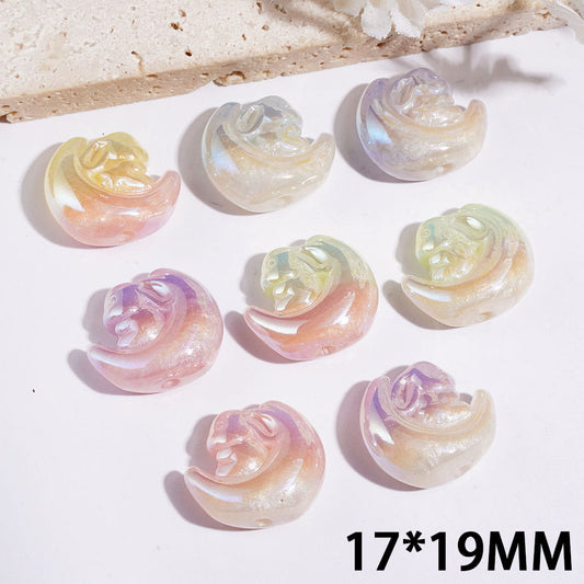 UV-Coated Rabbit Sitting Crescent Moon-Shaped Acrylic Beads, 17*19MM Multi-Color Random Mix