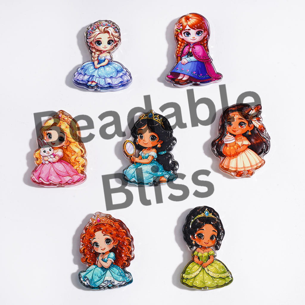 Acrylic Beads with Beautiful Princess Characters Series, Semi-Clear, Random Mix