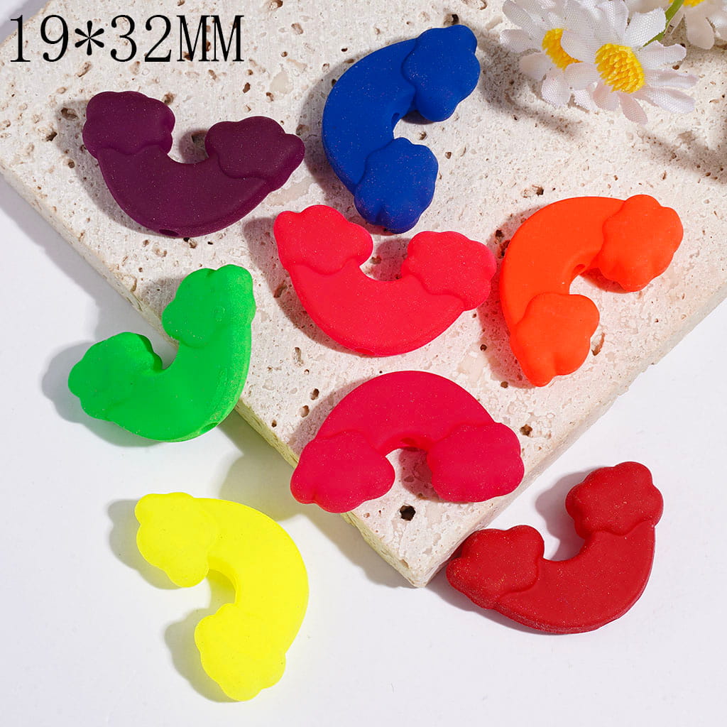Cute Rainbow Cloud Shape Silicone Focal Beads, 19*32MM, Assorted Colors, Random Mix