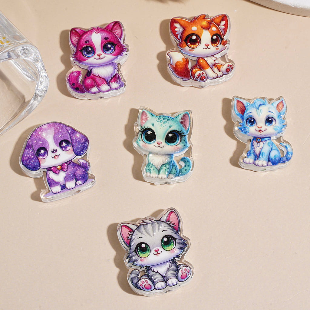 Cute Fantasy Cat & Puppy Dog in Sitting Position Acrylic Beads, Assorted Designs, Random Mix
