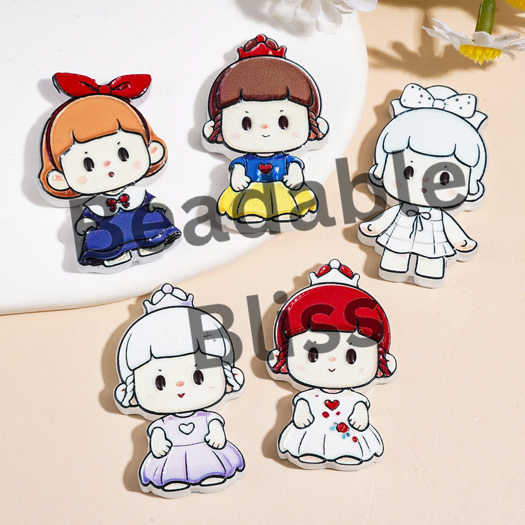 Acrylic Beads with Mini Princess Character Series, Random Mix