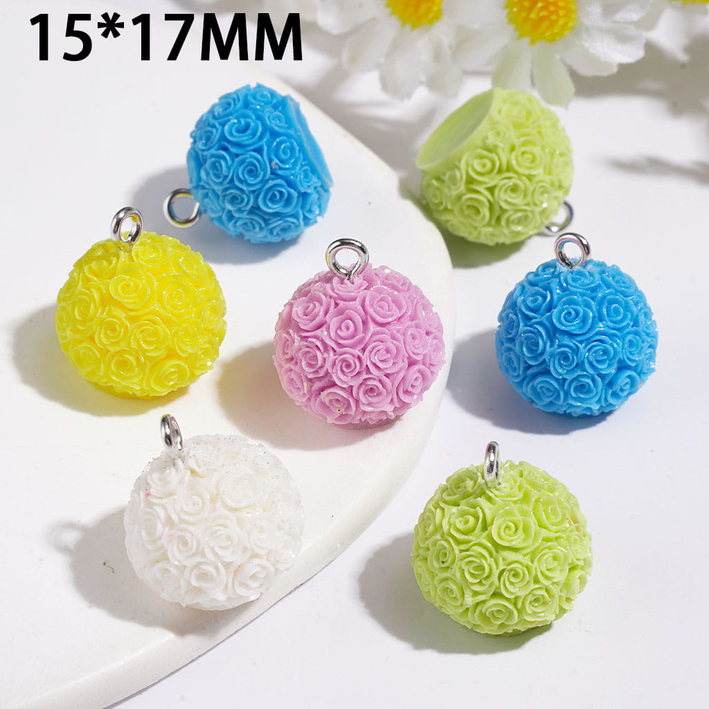 NO-Hole Acrylic Pendants with Rose Flower, 15*17MM Multi-Color Random Mix
