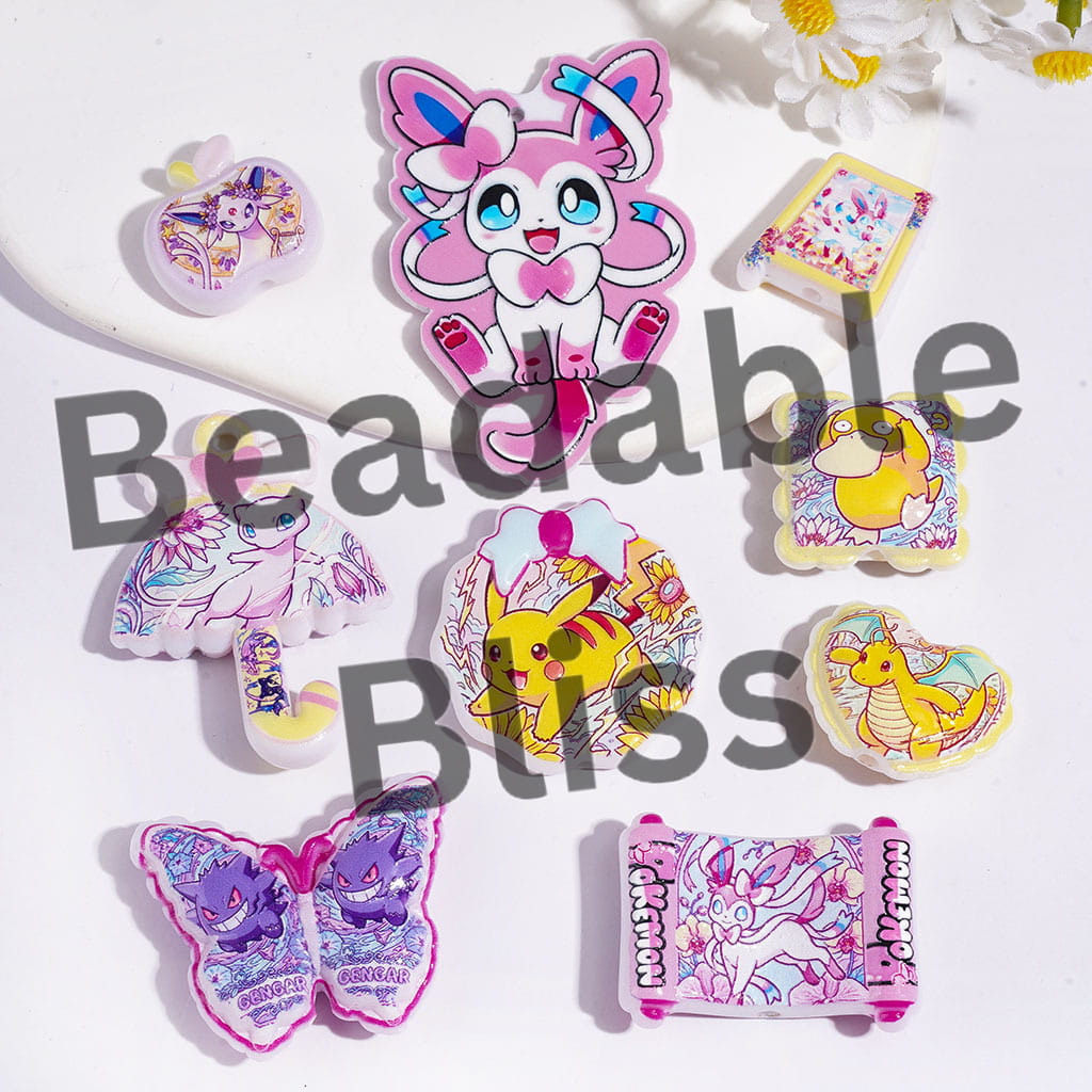 Small Monster Character in Pink Yellow Series Acrylic Beads and Pendants, Random Mix