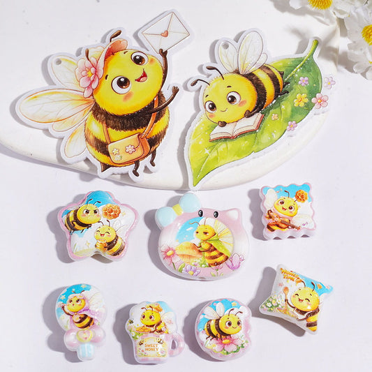 Cute Honey Bee Character Series Industrious Bee Theme Acrylic Beads and Pendants, Assorted Designs, Random Mix