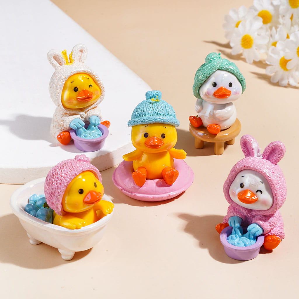 Cute Duckling Character in Bunny Hat & Winter Costume Acrylic Beads, Random Mix
