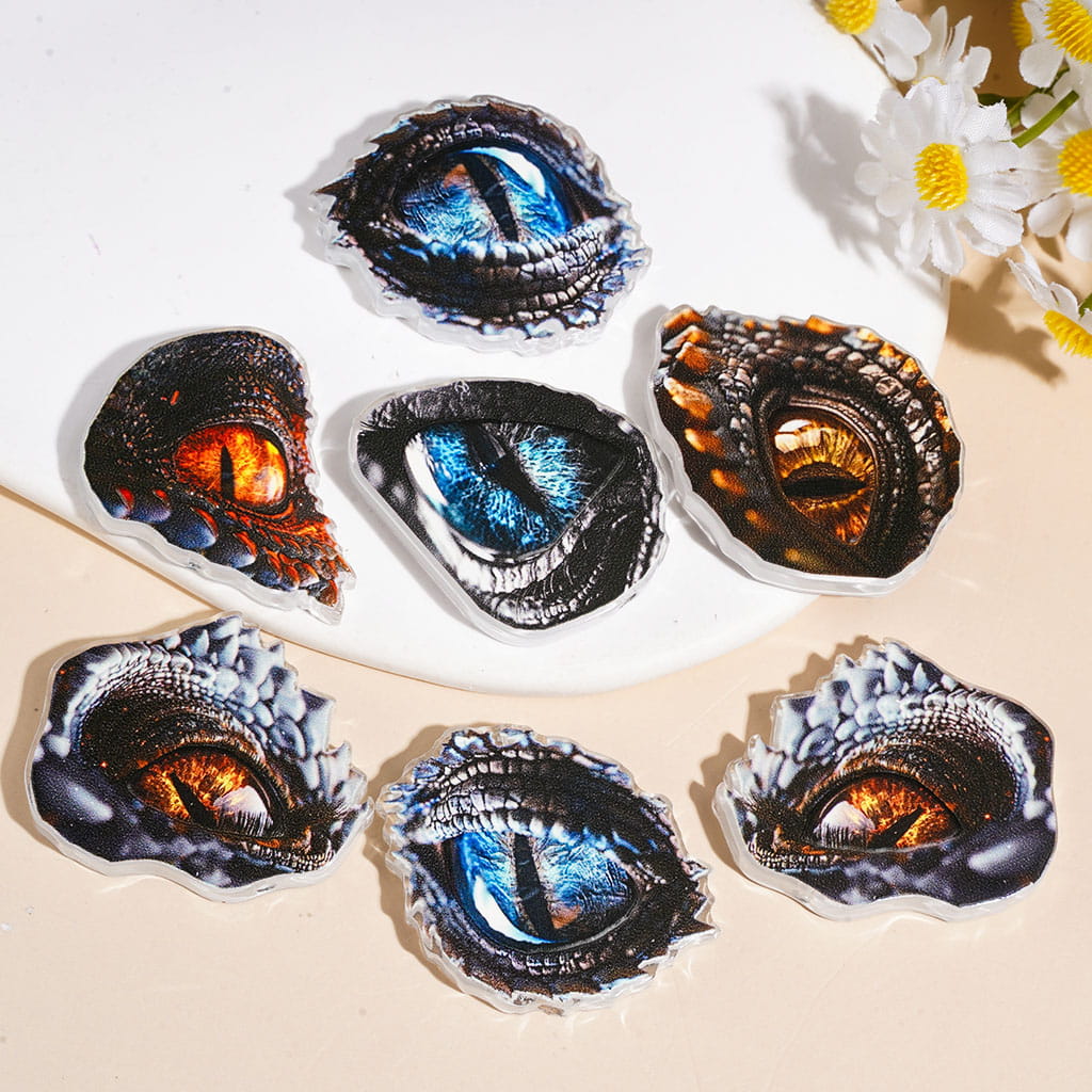 Fierce Dragon Eye Fantasy Creature Eye Series Acrylic Beads, Multicolor, Random Mix