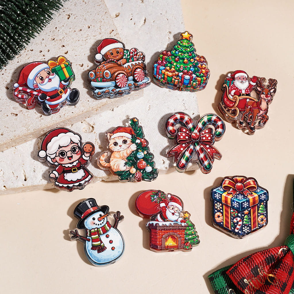 Christmas Theme, Santa Claus, Snowman, Reindeer, Christmas Tree, Candy Cane & Gift Box Series, Acrylic Beads, Random Mix