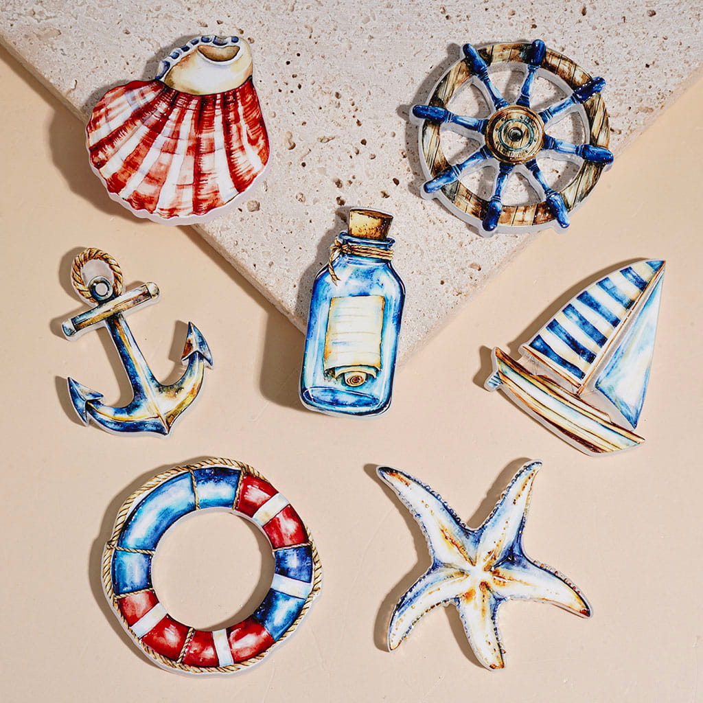 Nautical Theme Sailboat, Anchor, Ship Wheel, Starfish & Message Bottle Acrylic Beads, Random Mix