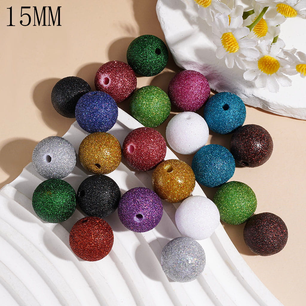 Dazzling Glitter in Dark Colors Series, Round Acrylic Beads, 15MM Multi-Color Random Mix (The Surface Glitter May Shed Slightly)