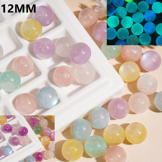 Luminous Color-Changing Iridescent Translucent Round Acrylic Beads for Bracelets or Waist Chains, Shimmer Glitter, Assorted Pastel Colors, Random Mix