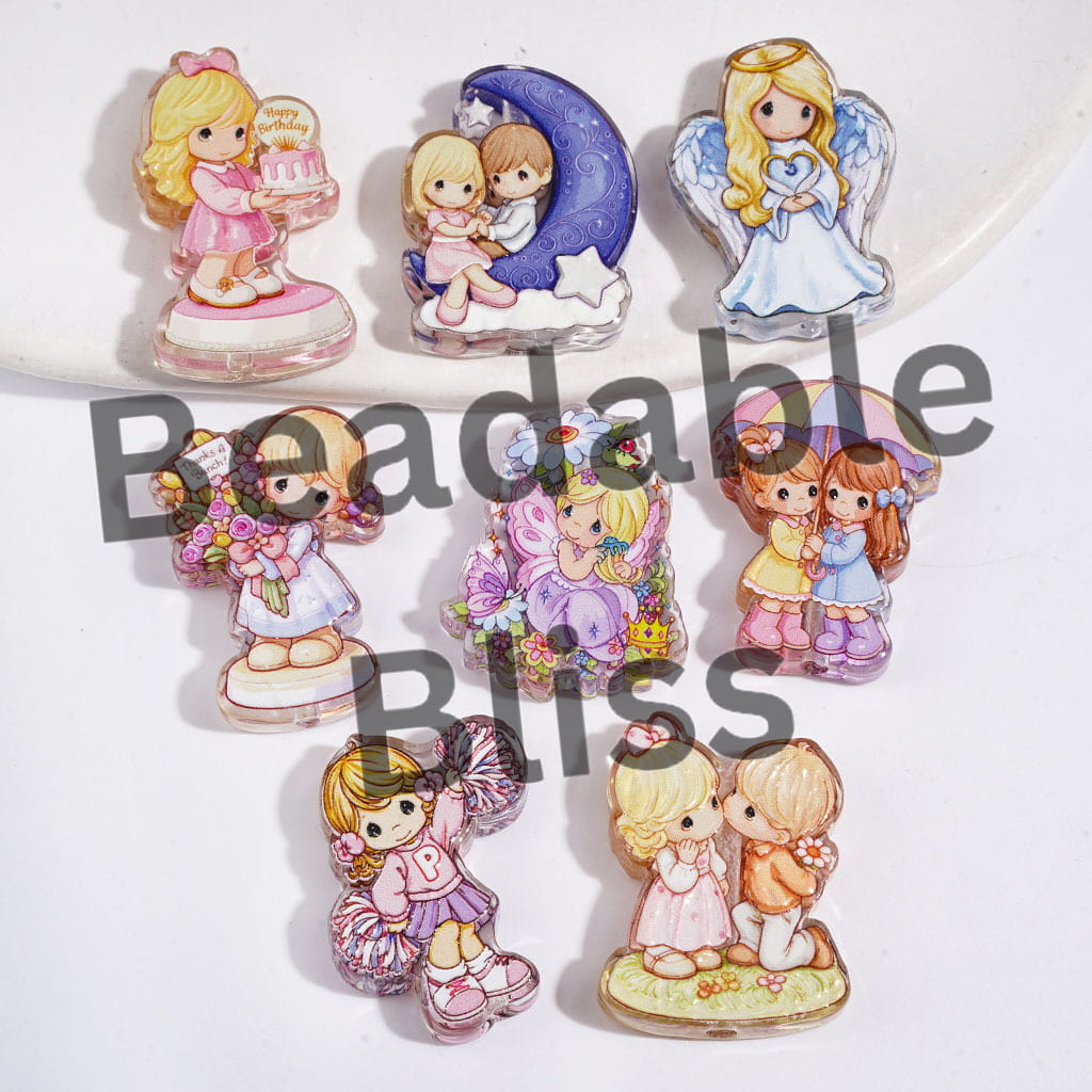 American Classic Retro Water Drop Doll Characters Acrylic Beads, Random Mix