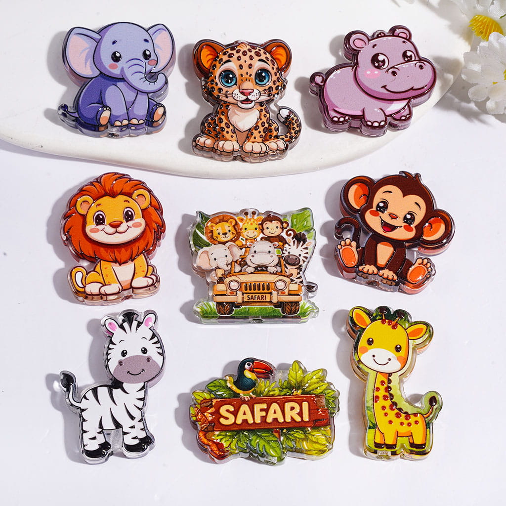 Animal Series with Elephant Leopard Hippopotamus Lion Monkey Zebra Giraffe Parrot Acrylic Beads, Random Mix