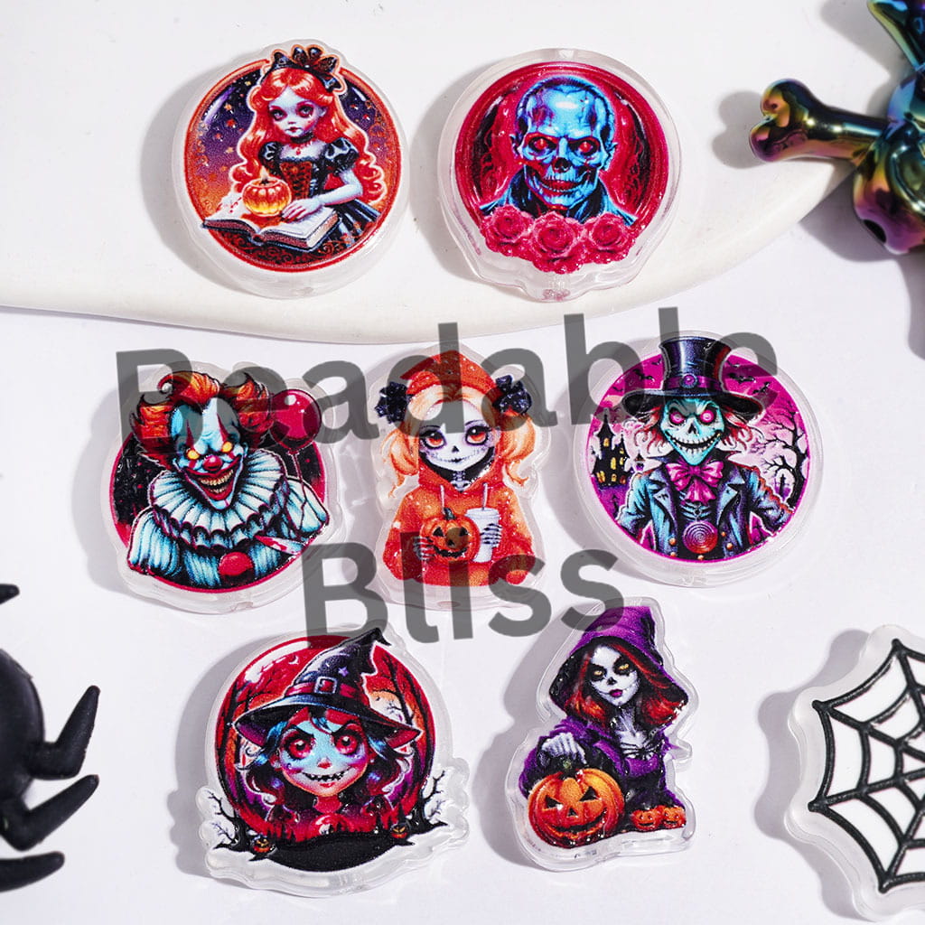 Halloween Theme with Witch Skull Acrylic Beads, Random Mix