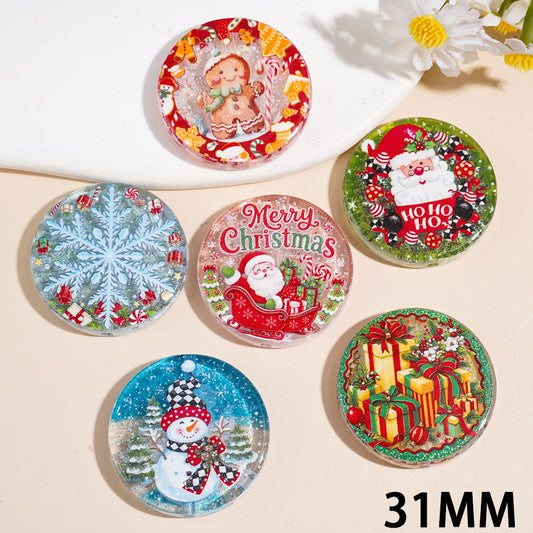 Sparkling Christmas Gingerbread Man, Snowflake, Santa Claus & Gift Box Acrylic Beads, 31MM, Variant Designs, Random Mix