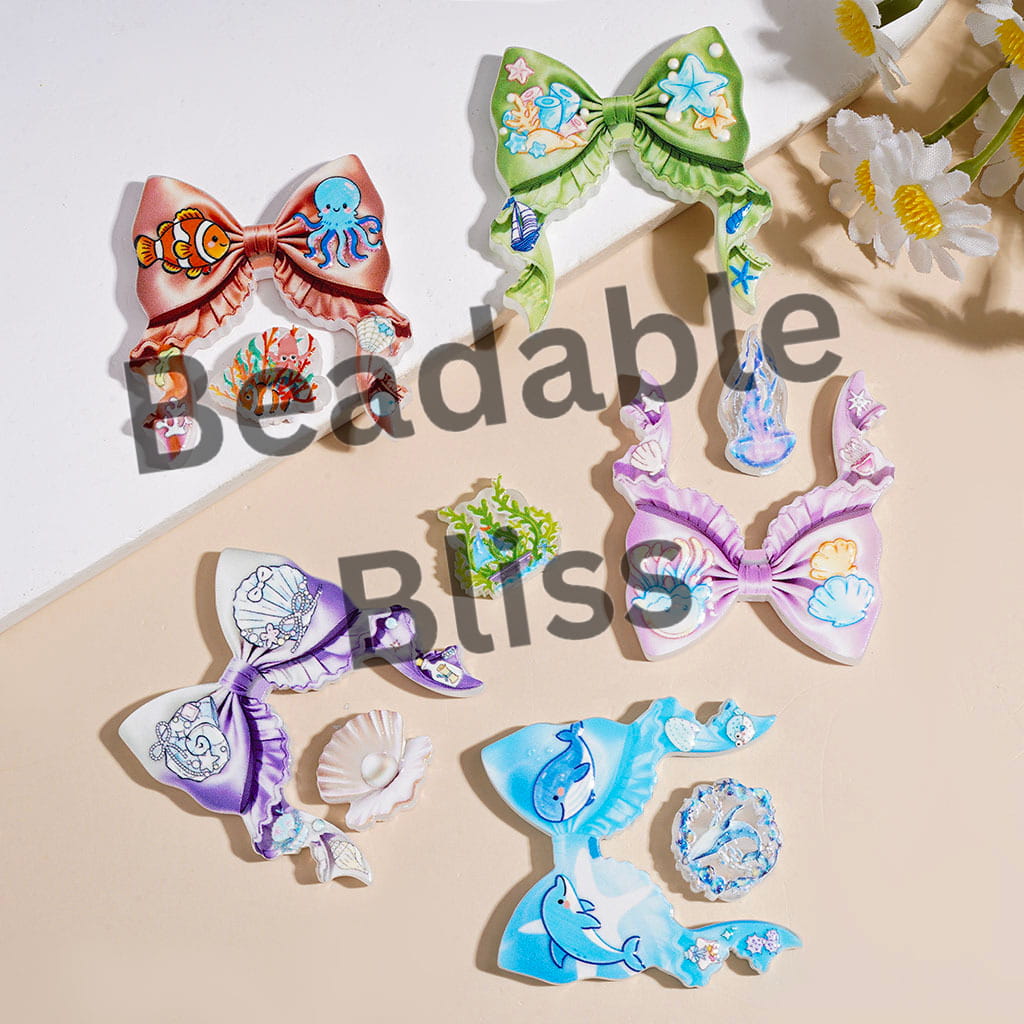 Acrylic Beads Ocean Theme Bowtie and Various Tiny Decoration Piece, Random Mix (Please Read Description)