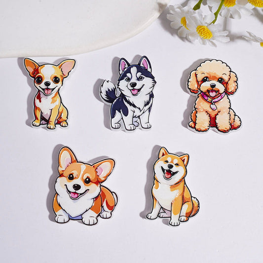 Adorable Dog Character Series with Cute Canine Designs Acrylic Beads, Random Mix