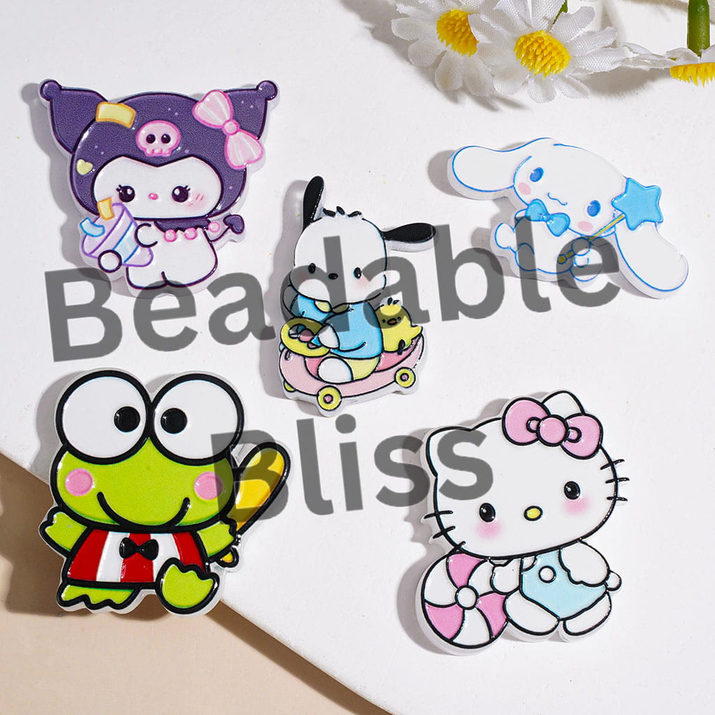 Adorable Character with Frog Dog Cute Cat Evil Girl Acrylic Beads, Random Mix