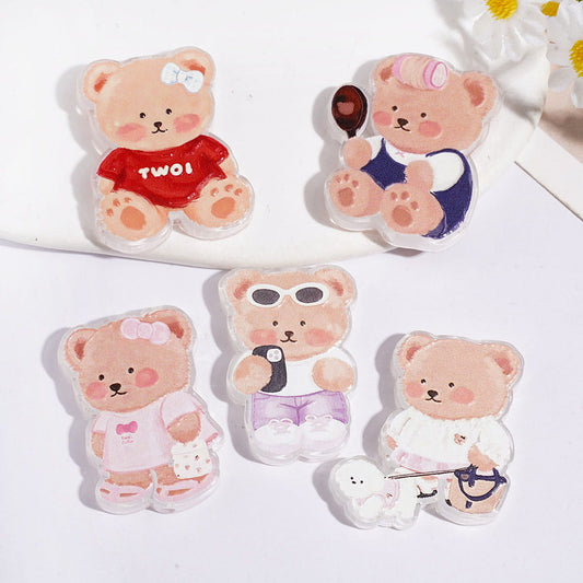 Cute Bear Character Series in Various Outfit Designs, Acrylic Beads, Assorted Styles, Random Mix