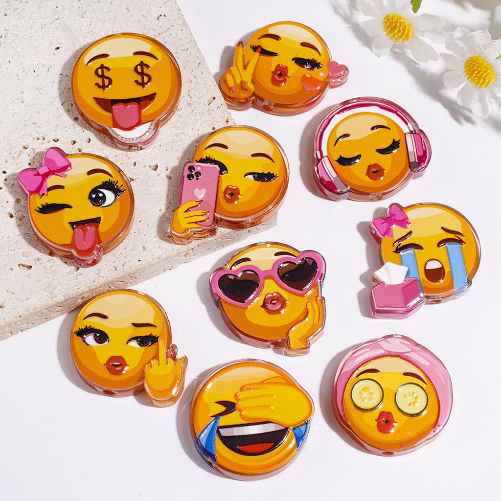 Fun Social Messenger Emoticon Character Series Acrylic Beads, Random Mix