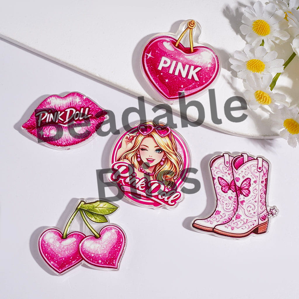 Acrylic Beads Heart Shaped Cherry Lip Boot Fashion Doll, Barbie Pink Series, Random Mix