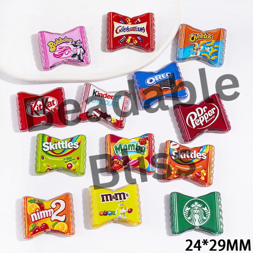 Candy Chip Coffee Cookies Packaging Bag Acrylic Beads, 24*29MM Random Mix