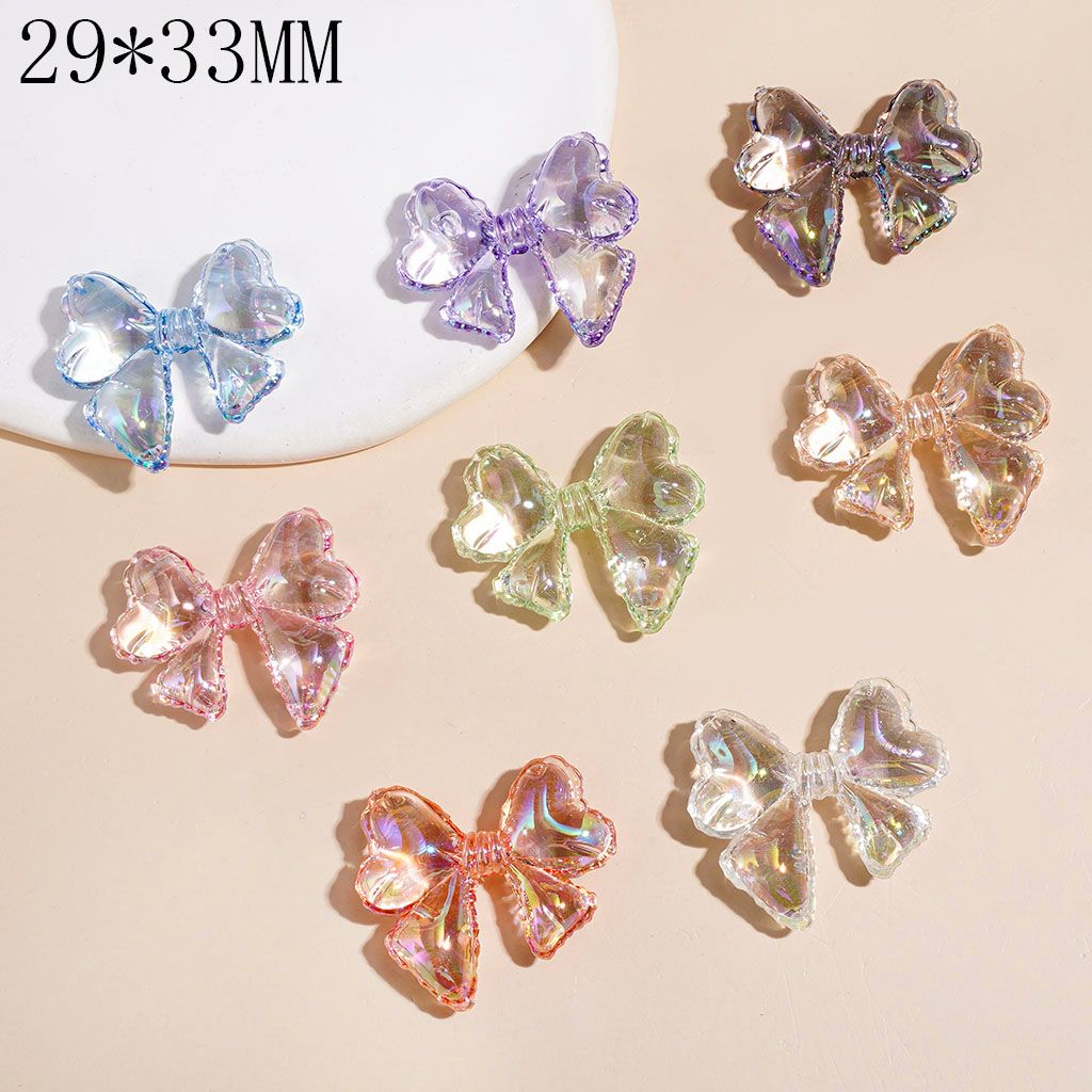 UV-Coated Acrylic Beads Bowtie with Wavy Edged, Clear, 29*33MM Multi-Color Random Mix