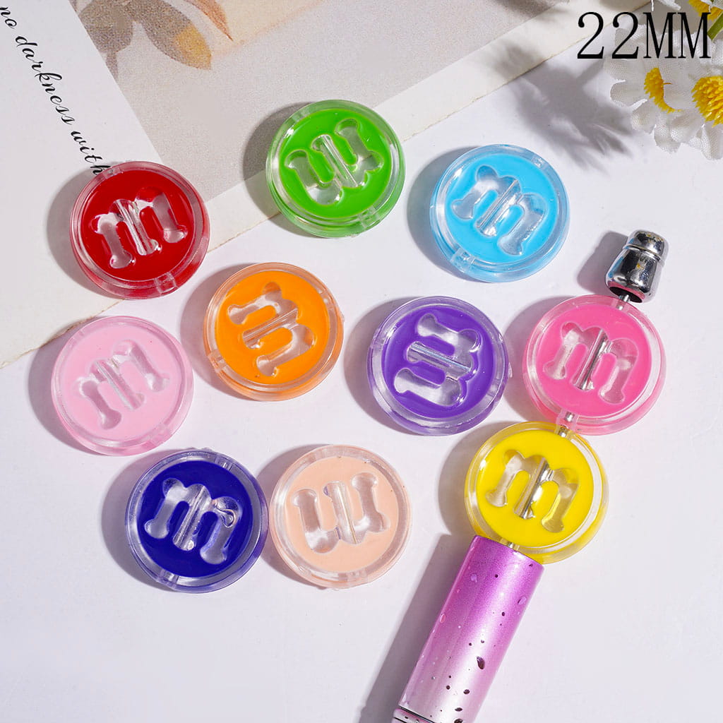 Candy Chip Acrylic Beads with Letter "M", Translucence, Flat Round Shape, 22MM Multi-Color Random Mix
