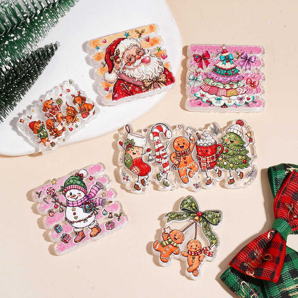 Semi-Clear Happy Christmas Series Acrylic Beads, Warm and Cozy Family Style, Random Mix