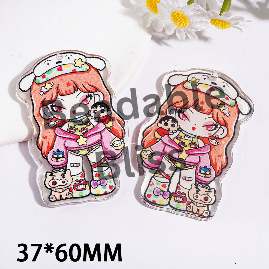Cool Girl with Orange Hair Acrylic Pendants, Funny Anime Theme, 37*60MM, Single Side Prints and Transparent