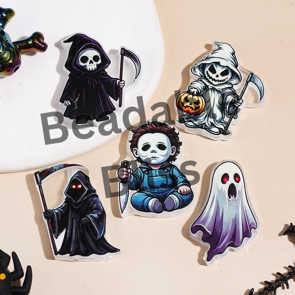 Acrylic Beads Death White Ghost Killer Character, Halloween Theme, Random Mix