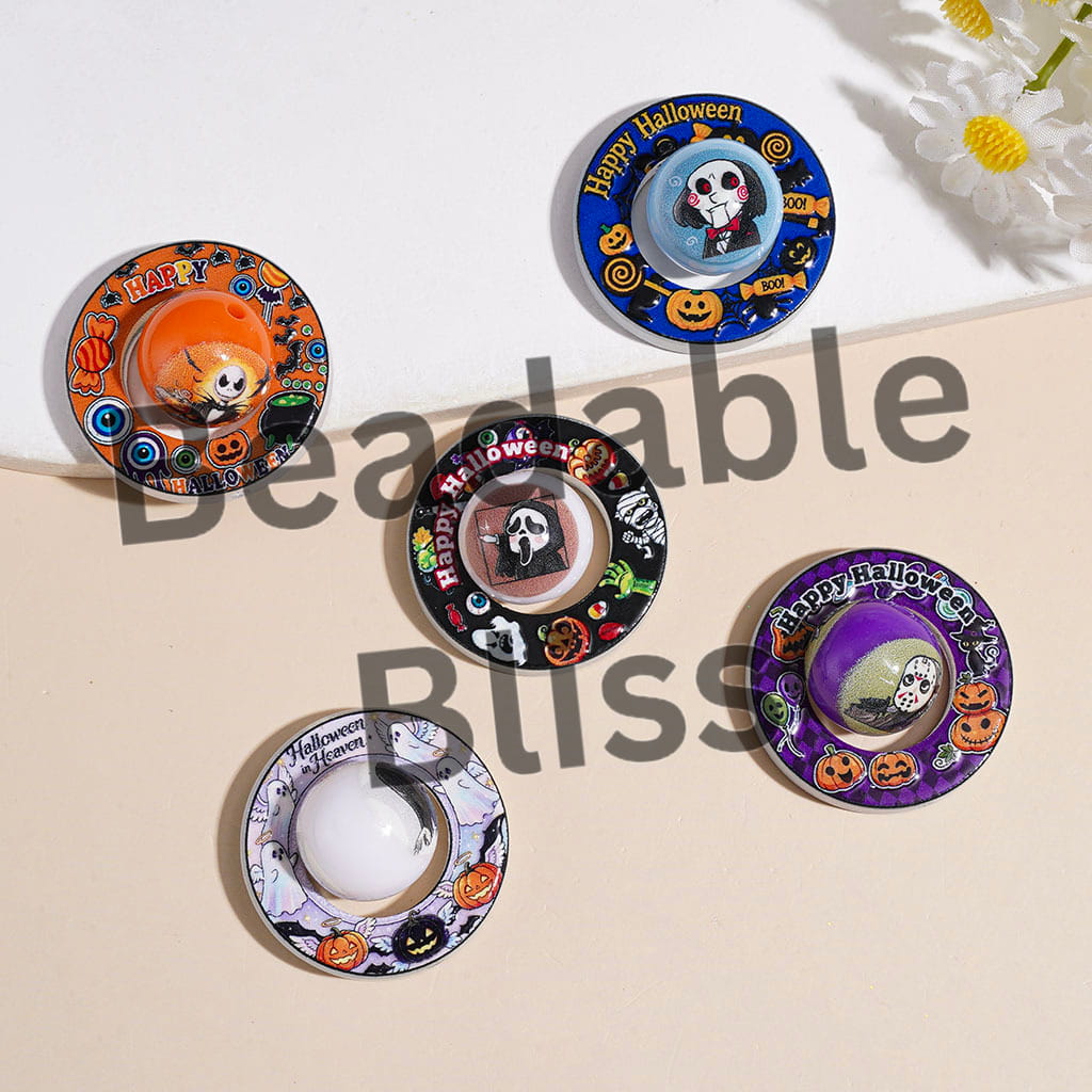 Halloween Character Series Acrylic Beads, Hollowed Round Frame and Round Beads Pieces, Random Mix (The Round Beads is 16MM, Hollowed Round Frame is 30MM)