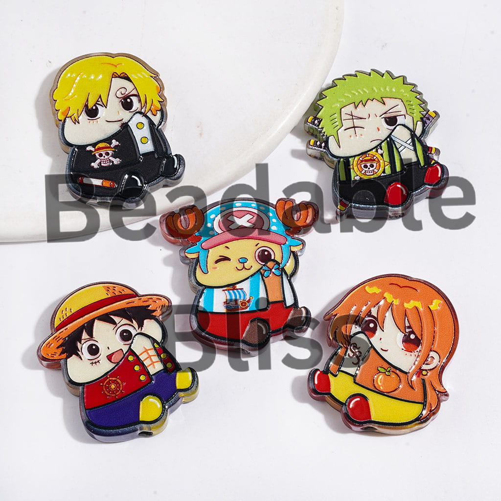 Acrylic Beads Japanese Anime Pirate Crew Character in Man Exclusive, Semi-Clear, Random Mix