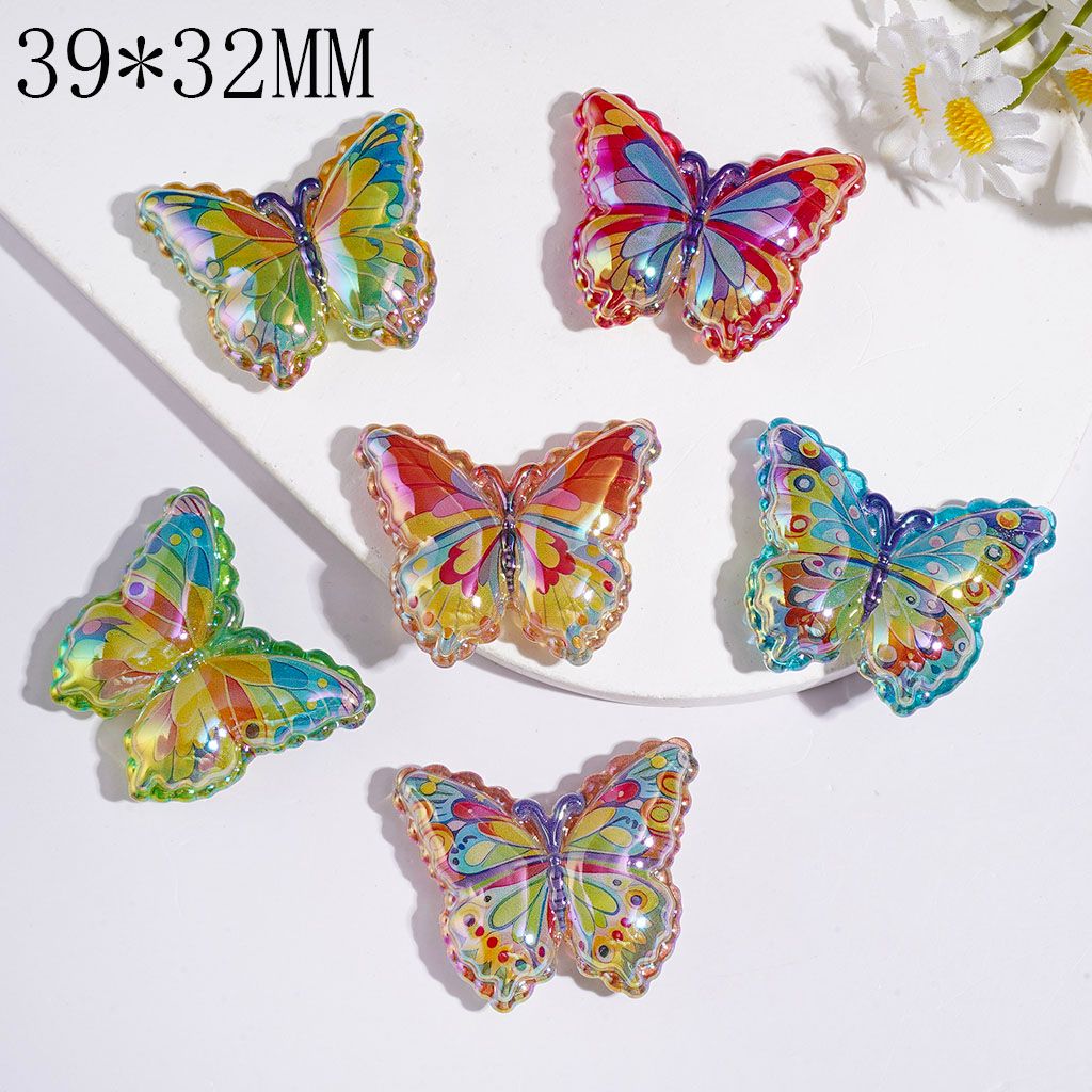 UV-Coated Adorable Colorful Butterfly with Wavy Edge Acrylic Beads, 39*32MM, Random Mix