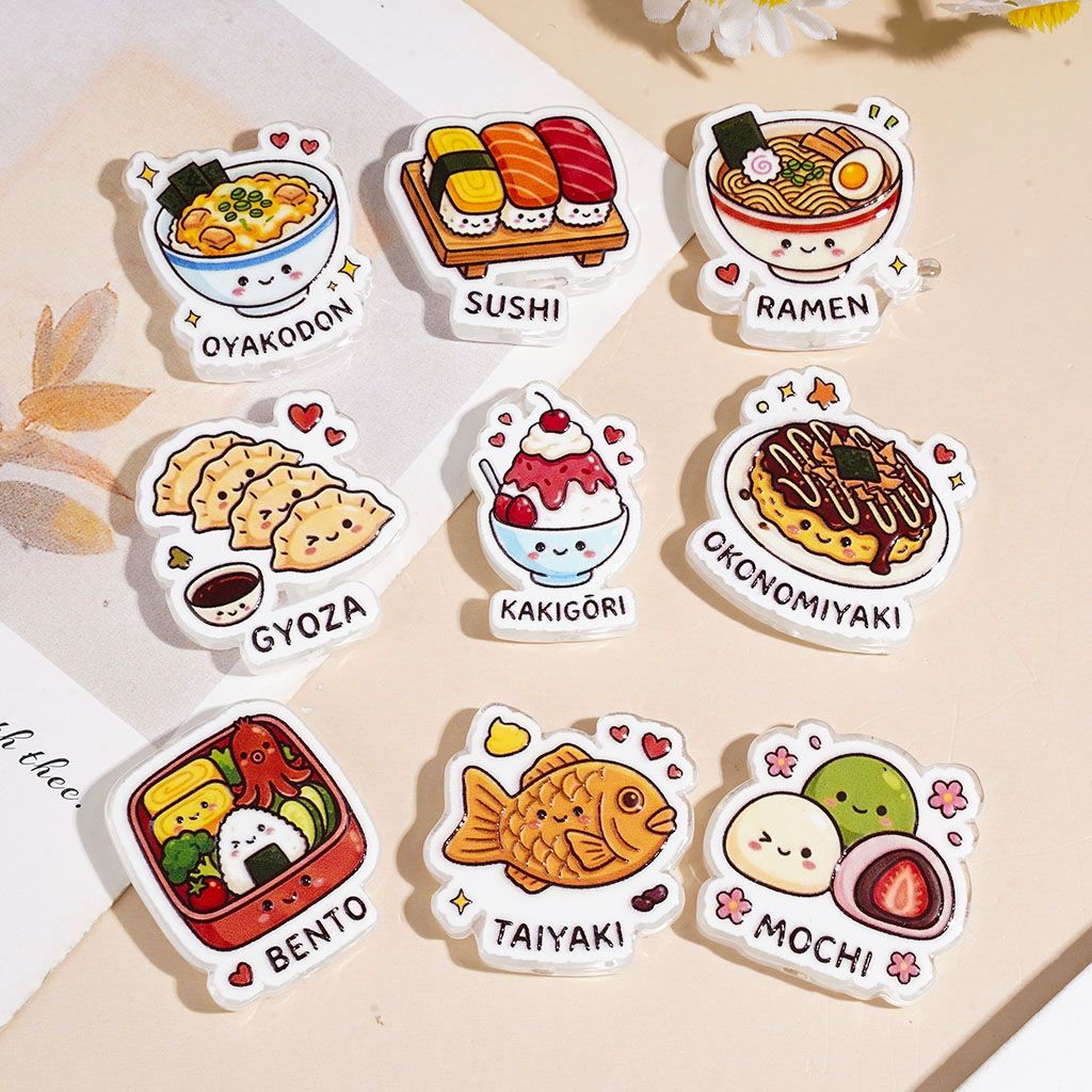 Cute Oyakodon, Sushi, Ramen, Gyoza, Kakigori, Okonomiyaki, Bento, Taiyaki & Mochi Japanese Food Series Acrylic Beads, Random Mix