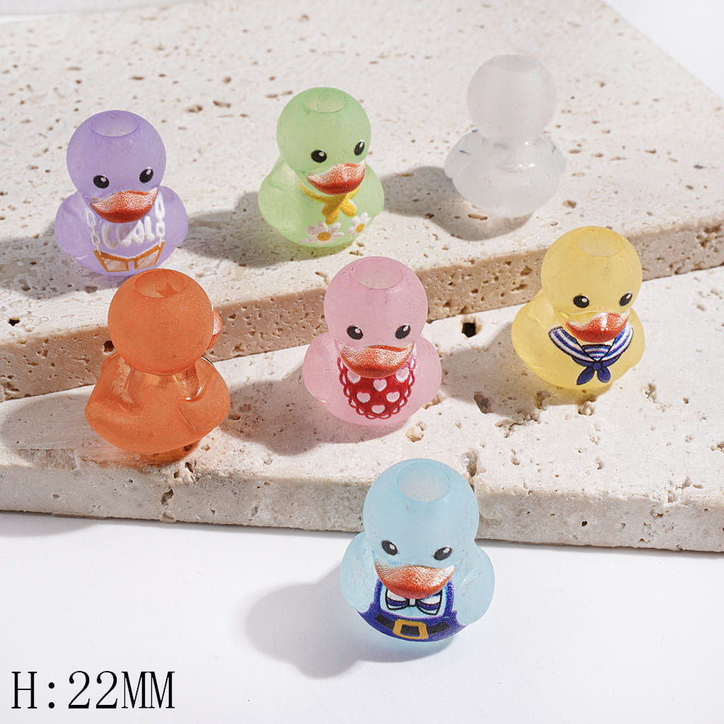 Duck Theme Matte Frosted Acrylic Beads, Height 22MM, Big Hole Beads, Multi-Color, Random Mix (The Hole Diameter is Around 6MM)