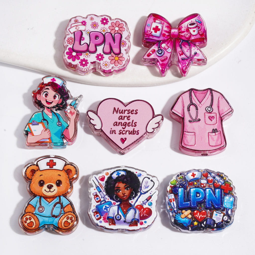 Healthcare Essentials and Medical-Themed Designs on Semi-Clear Acrylic Beads, Random Mix