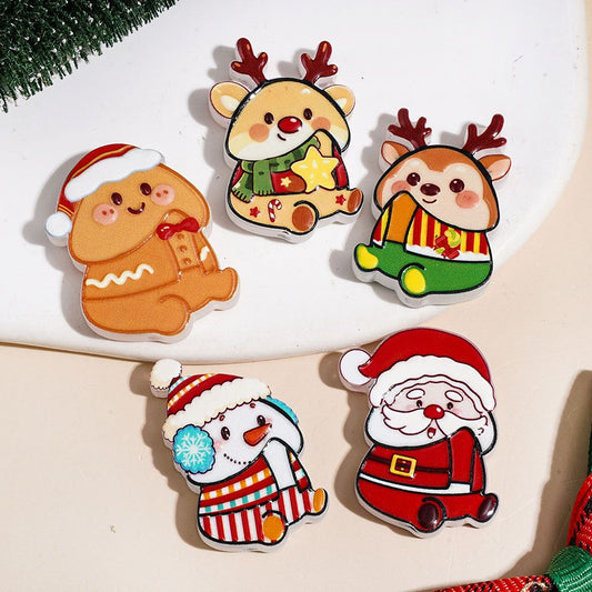 Acrylic Beads Christmas Santa Claus Deer Snowman, Man Exclusive Theme, Random Mix
