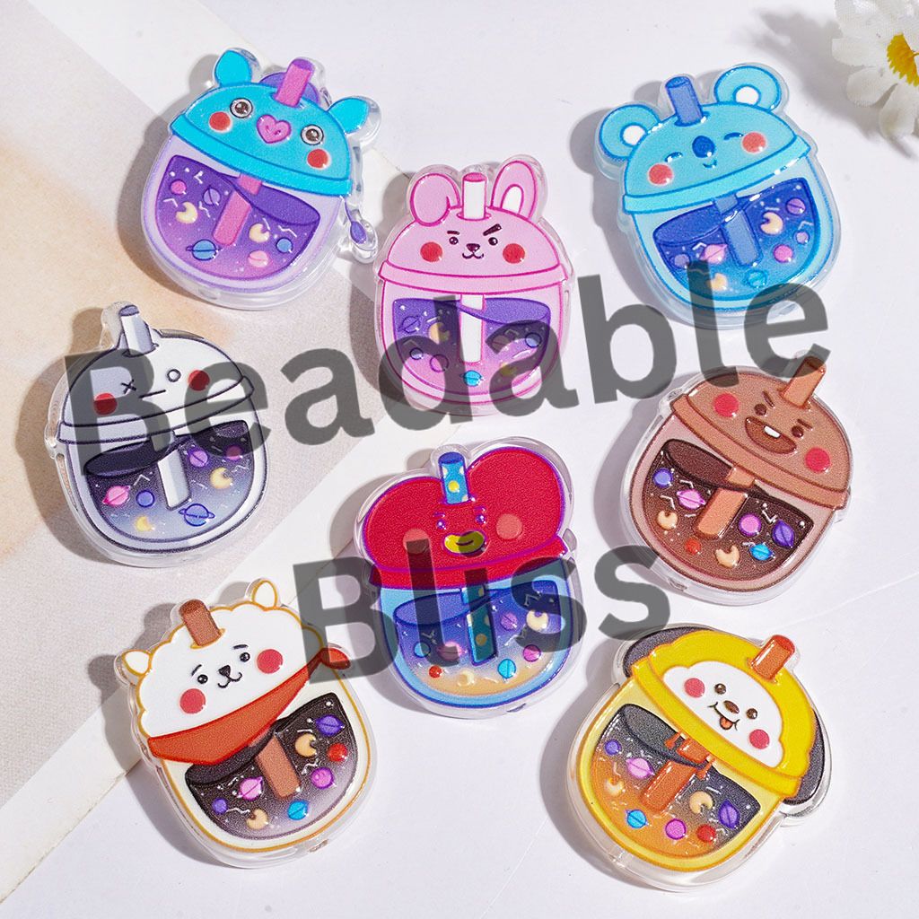 Korea Boy Group Image Milk Tea Cup Acrylic Beads, Space Style, Height 30MM, Random Mix